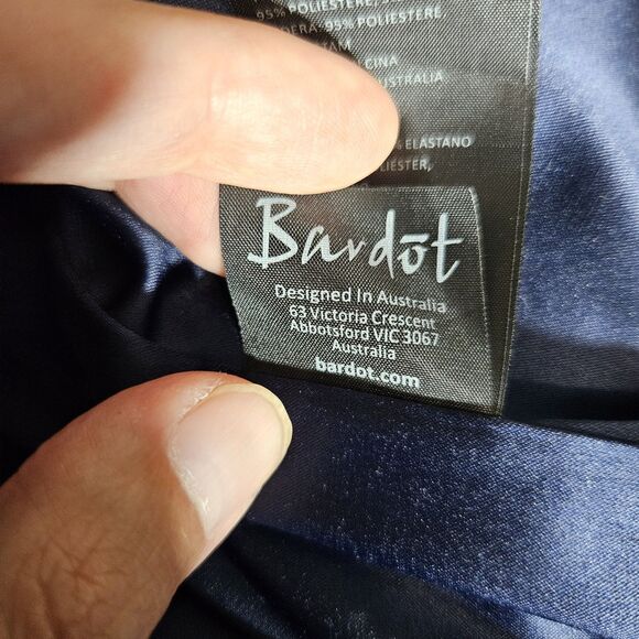 Bardot Womens 8 M Navy Jessie Sheath Dress Cold Shoulder Midi Cocktail Elegant - Picture 7 of 11